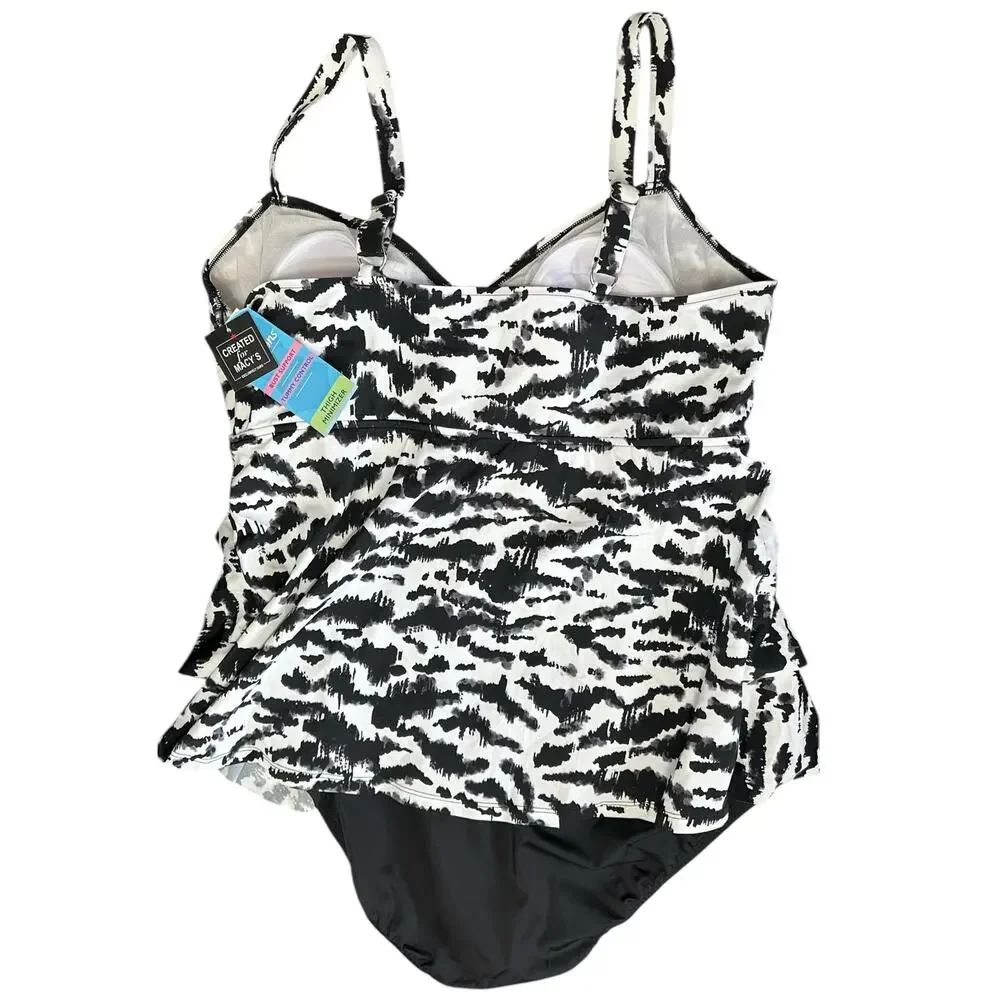 NWT Swim Solutions Tiered One Piece Swimsuit Black White Control Plus Size 20W - Picture 5 of 10